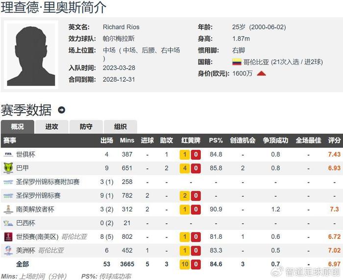 热刺等英超球队有意里奥斯，帕尔梅拉斯要价超2500万欧